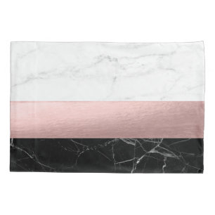 elegant modern, helder zwart marmer roos goud kussensloop