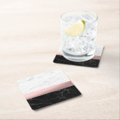 elegant modern, helder zwart marmer roos goud vierkante kartonnen onderzetter (Insitu)