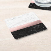 elegant modern, helder zwart marmer roos goud vierkante kartonnen onderzetter (Schuin)