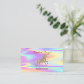 Elegant modern holographic Gold Glitter Unicorn Visitekaartje (Staand voorkant)