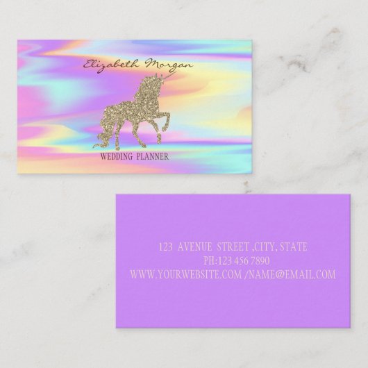 Elegant modern holographic Gold Glitter Unicorn Visitekaartje (Voorkant / Achterkant)