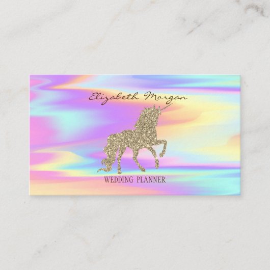 Elegant modern holographic Gold Glitter Unicorn Visitekaartje (Voorkant)