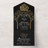 Elegant modern islamitisch BLACK EN WITTE bruiloft All In One Uitnodiging (Binnen)
