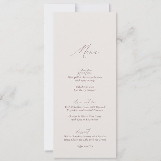 Elegant Modern Ivoor Kalligrafie Bruiloft Menu Kaart (Voorkant)