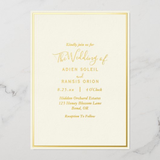 Elegant Modern Ivory Wedding Gold Foil Uitnodiging (Voorkant)