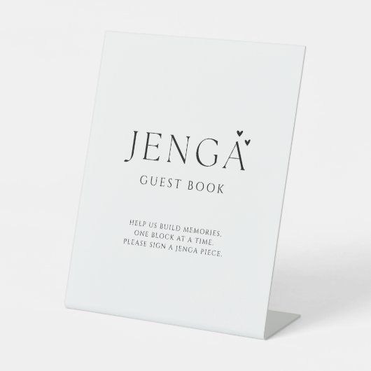 Elegant Modern Jenga Gastenboek Trouwbord Reclamebord Met Voetstuk (Voorkant)
