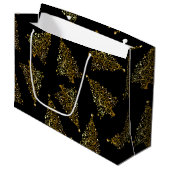 Elegant modern kerstboompatroon zwart goud large cadeautasje (Voorkant Gekanteld)