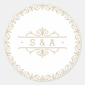 Elegant modern klassiek monogram voor het bruiloft ronde sticker (Voorkant)