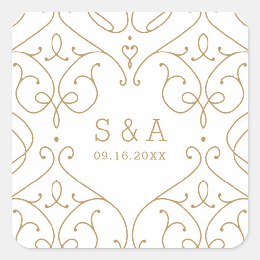 Elegant modern klassiek monogram voor het bruiloft vierkante sticker (Voorkant)
