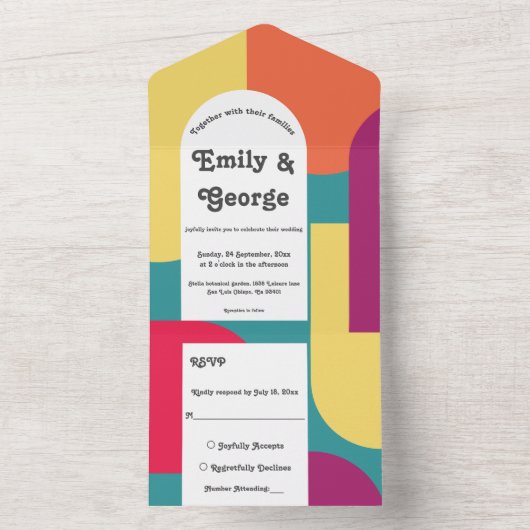 Elegant modern kleurrijk Abstract stijlvol huwelij All In One Uitnodiging (Binnen)