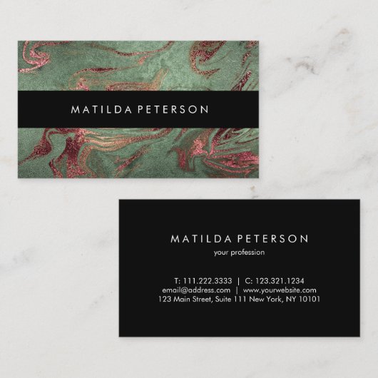 Elegant modern koperen roos gouden marmer visitekaartje (Voorkant / Achterkant)