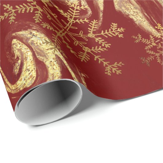 Elegant modern kopergoud rode marmerbare sneeuwvlo cadeaupapier (Rol Hoek)