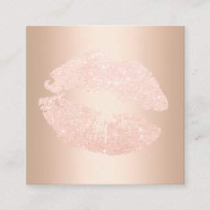 Elegant modern kopergoud roos glitter lippen vierkante visitekaartje