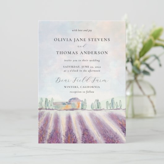 Elegant modern lavenderveld in één bruiloft kaart (Staand voorkant)
