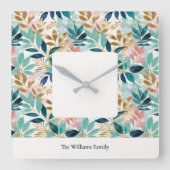 Elegant Modern Leaf Pattern Personalized Vierkante Klok (Voorkant)