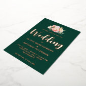 Elegant Modern Licht Roze Pioen Smaragd Bruiloft Folie Uitnodiging (Gedraaid)