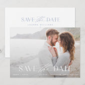 Elegant modern Light Blue & White Photo Wedding Save The Date (Voorkant / Achterkant)