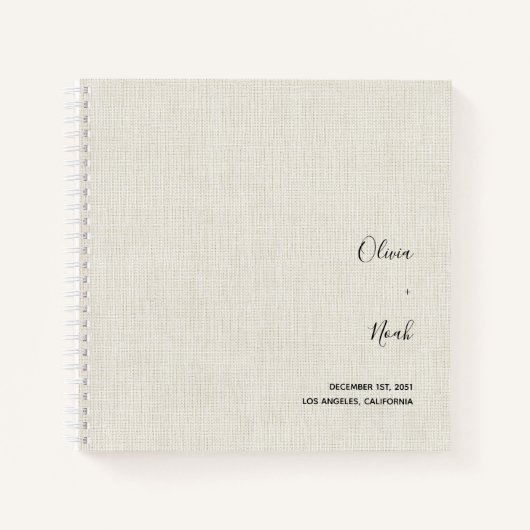 Elegant modern linen Wedding Guest Book Notitieboek (Voorkant)