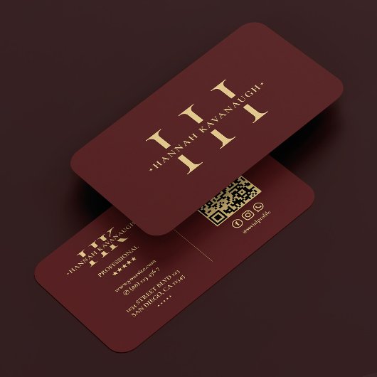 Elegant Modern Logo H Monogram Donkerrood Maroon Visitekaartje