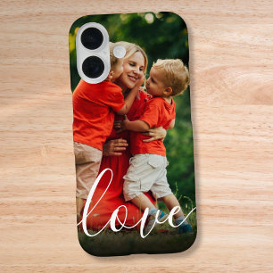 Elegant modern Love Script Jouw foto iPhone 16 Hoesje