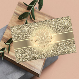 Elegant Modern Luxury Glitter, Gold Stripe, Lotus Visitekaartje