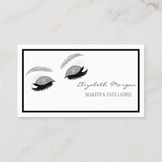 Elegant Modern Makeup, Silver Glitter Faux Lashes Visitekaartje (Voorkant)