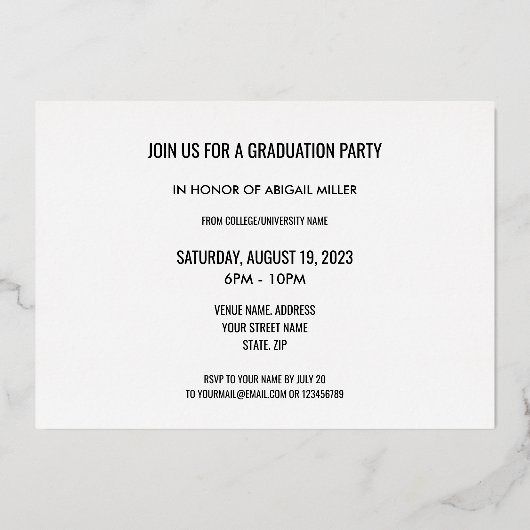 Elegant modern Manuscript Afstuderen Afstuderen Folie Uitnodiging (Achterkant)