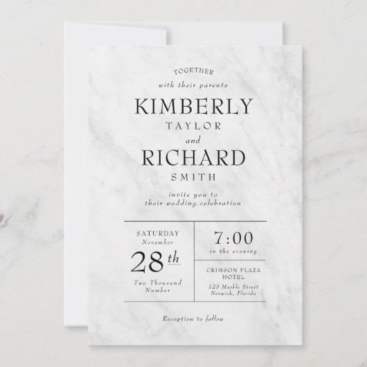 Elegant Modern Marble Trendy Wedding Invitation Kaart (Voorkant)