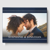 Elegant Modern Marine Blue Photo Mariage Livre d'i (Recto)