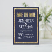 Elegant modern marinesequin Blue Gold Sequin Save  The Date (Staand voorkant)