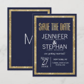 Elegant modern marinesequin Blue Gold Sequin Save  The Date (Voorkant / Achterkant)