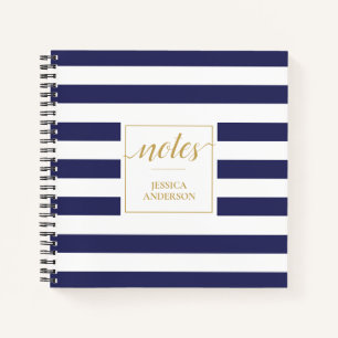 Elegant modern marineslauw blauw Stripes Patroon Notitieboek