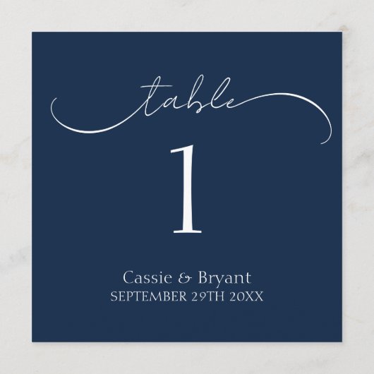 Elegant modern marinevlek Blue Wedding Table Numbe Programma (Achterkant)
