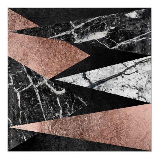 Elegant modern marmer, Roos Gold en zwarte driehoe Perfect Poster (Voorkant)