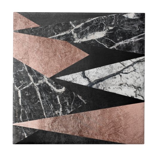 Elegant modern marmer, Roos Gold en zwarte driehoe Tegeltje (Voorkant)