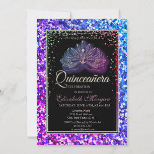Elegant modern masker, Lovertjes Quinceanera Kaart