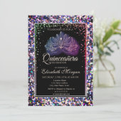 Elegant Modern Masque, Diamonds Sequins Quinceaner Kaart (Staand voorkant)