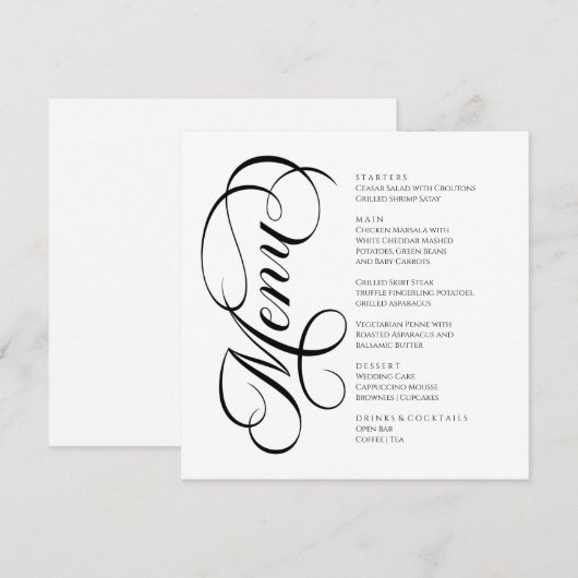 Elegant modern Menu Black and White (Devant / Derrière)