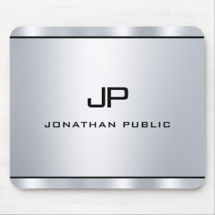 Elegant modern Metallic Silver Kijk Monogram Muismat