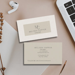 Elegant modern minimaal beige ivoormonogram visitekaartje