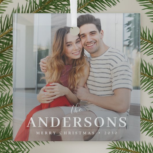 Elegant modern minimaal | Kerstparen foto Glas Ornament