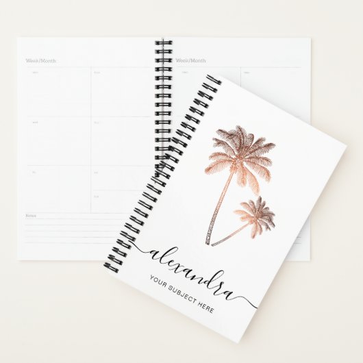 Elegant modern minimaal roos goud en witte palmen planner (Display)