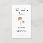 Elegant modern minimaal roos goud en witte palmen visitekaartje (Achterkant)