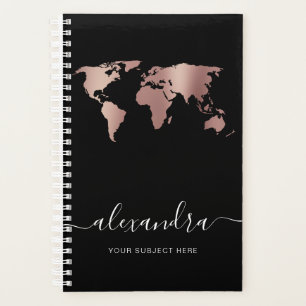 Elegant modern minimaal roos goud zwarte wereldkaa planner