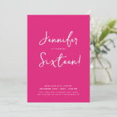 Elegant Modern Minimaal Script Sweet 16 Hot Pink Kaart (Staand voorkant)