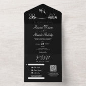 Elegant Modern Minimaal Zwart & Wit Islamitisch Ni All In One Uitnodiging (Binnen)