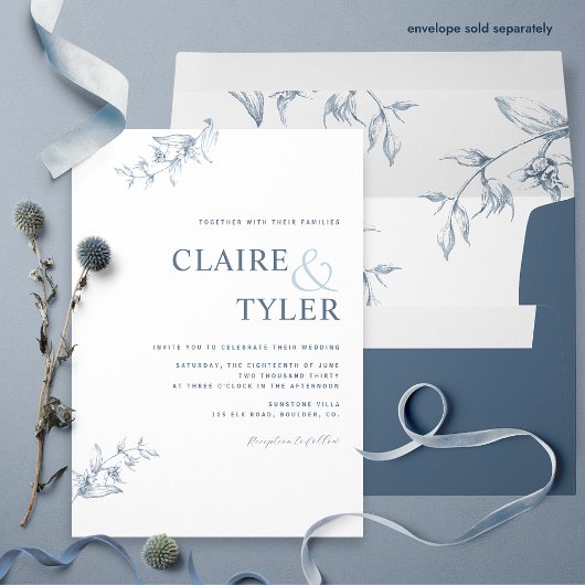 Elegant Modern Minimal Blue Wedding Uitnodiging