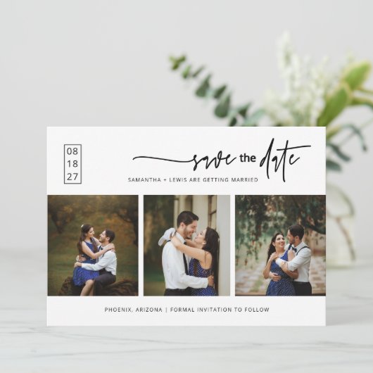 Elegant Modern Minimal Save the Date Foto QR-code Kaart (Staand voorkant)