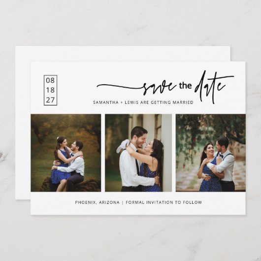 Elegant Modern Minimal Save the Date Foto QR-code Kaart (Voorkant / Achterkant)