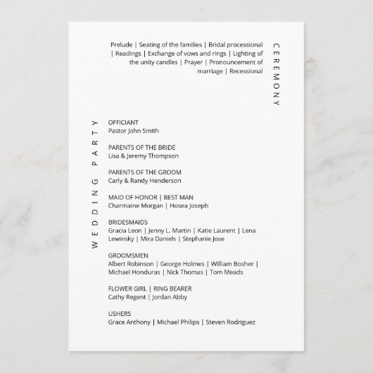 Elegant modern Minimale Calligrafiescript Wedding Programma (Achterkant)